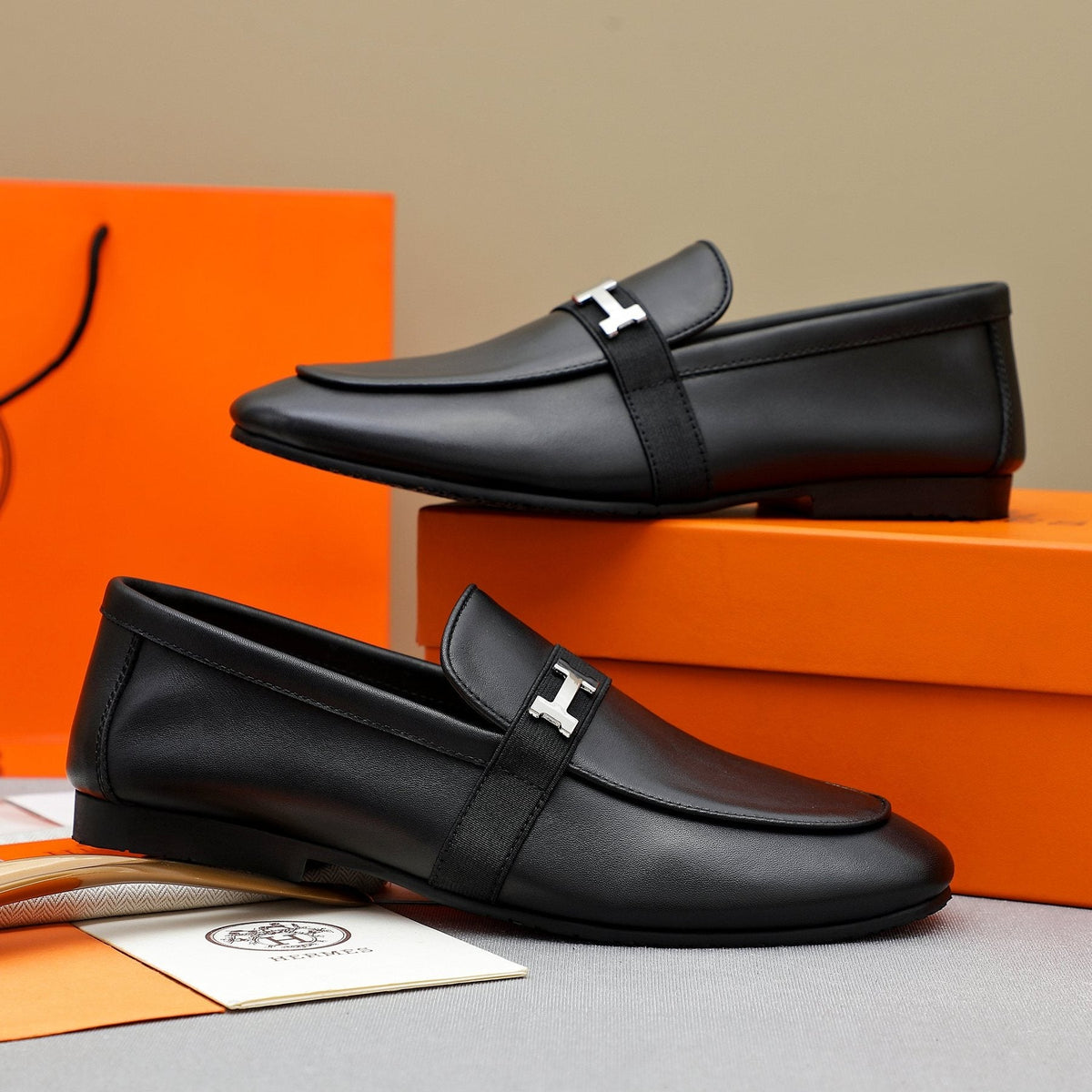 Hermès Black H-Hardware Slip-On Loafers