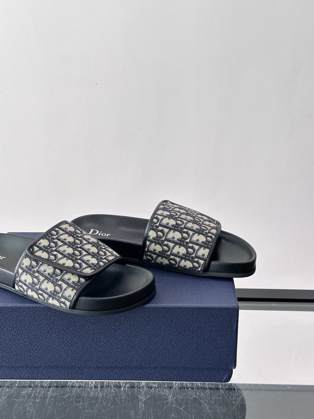 Dior Patterned Strap Slide Sandals - Black Sole